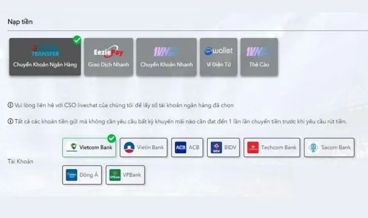 Nạp Tiền H3BET: Nhanh Chóng, An Toàn, Nhận Thưởng Ngay! 2 Giao diện Nạp Tiền H3BET